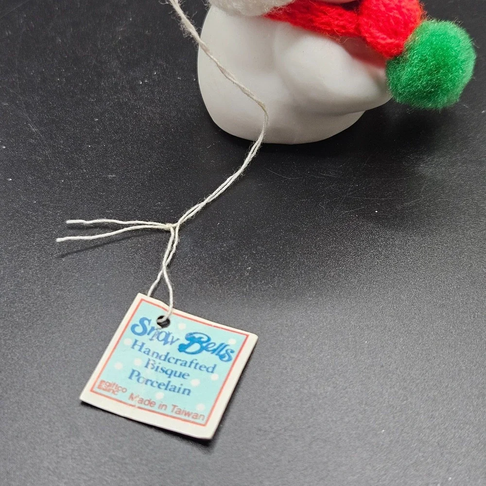 Vintage Giftco Snow Bells Bisque Porcelain Snowman Bell Ornament Taiwan